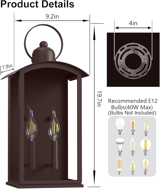 19.7IN Dusk to Dawn Outdoor Wall Light Fixtures,Reddish Brown Exterior Lanterns Waterproof, Large Porch Sconces Wall Mounted Lighting, Modern Front Open Window Wall Lamps for House, Patio