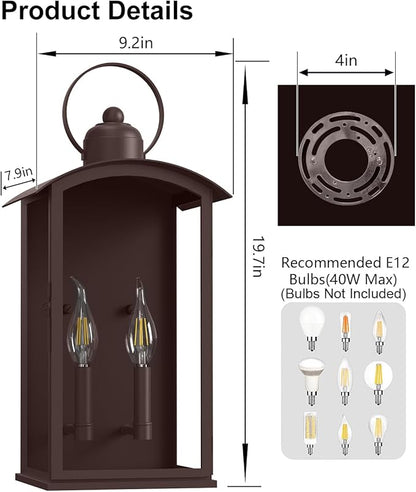 19.7IN Dusk to Dawn Outdoor Wall Light Fixtures,Reddish Brown Exterior Lanterns Waterproof, Large Porch Sconces Wall Mounted Lighting, Modern Front Open Window Wall Lamps for House, Patio
