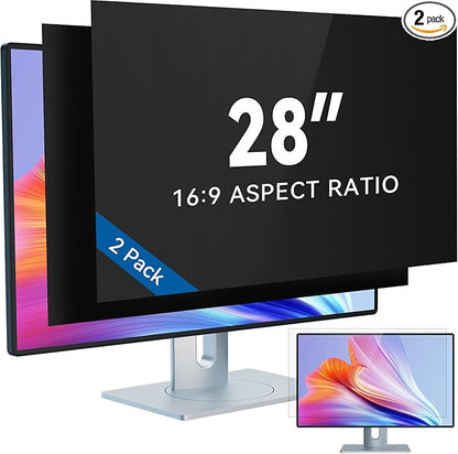 IPROKKO [2-Pack] 28 Inch Computer Privacy Screen Filter for 16:9 Widescreen Monitor, Removable 28in Anti Blue Light Glare Privacy Shield, Anti Spy Security Protector for Hp Dell Asus Acer Samsung