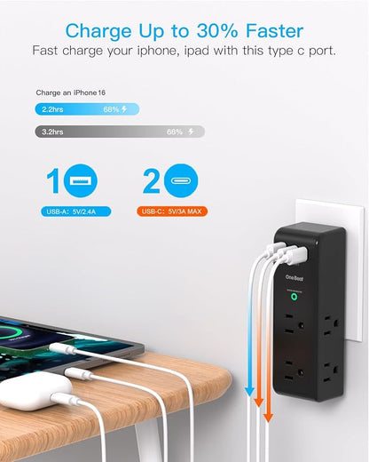 Surge Protector Outlet Extender, Multi Plug Wall Outlet,Rotating Plug,Black