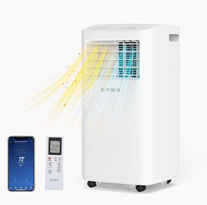 ROVSUN WiFi Enabled Smart 10000 BTU Portable Air Conditioner with Heat, 4-in-1 Cooler, Heater, Dehumidifier & Fan, Room Mobile AC Unit with Remote & APP Control, Rolling Wheels & Installation Kit
