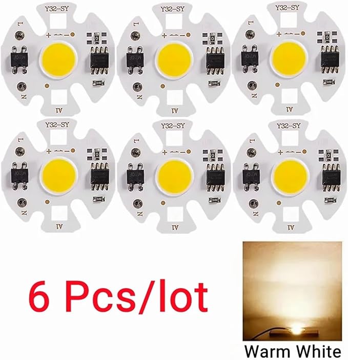 6Pcs Lampada Smart IC LED COB Chip 3W 5W 7W 9W 220V Y32 for DIY LED Light Bulb Downlight Spotlight Need Not Lighting Transformer(Warm White,220V_10W)
