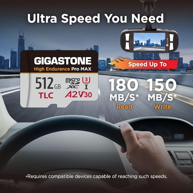 [5-Yrs Free Data Recovery] GIGASTONE 512GB Micro SD Card, TLC High Endurance Pro MAX, Speed Up to 180/150 MB/s, Compatible with REDTIGER Rove VIOFO VANTRUE PRUVEEO Dash Cam, MicroSDXC UHS-I A2 V30 U3