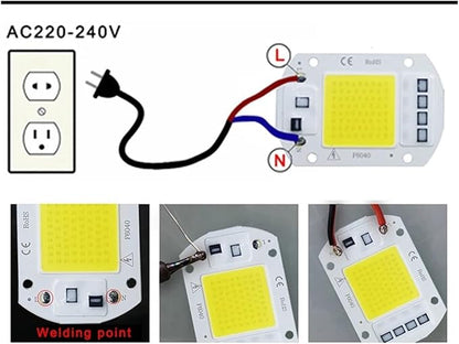 2pcs LED Chip COB Lamp 10W 20W 30W 50W AC 220V 240V IP65 Smart IC No Need Driver DIY Flood Light Led Bulb Spotlight Outdoor Lamp Bead(Cold White,220V 10W)