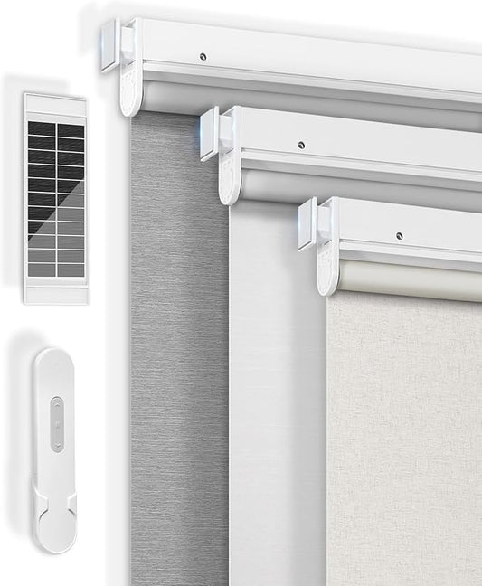 No-Drill Motorized Blinds with Remote Control, Rechargeable Smart Blackout Electric Shades for Windows, Electric Automatic Wireless Cordless Operation (White,22.5" W*72" H)