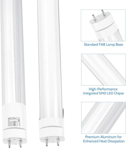 LightingWill LED T8 Light Tube 2FT, Natural White 4000K, Dual-End Powered Ballast Bypass, 1000Lumens 10W (24W Fluorescent Equivalent), Frosted Cover, AC85-265V Lighting Tube Fixtures, 4 Pack