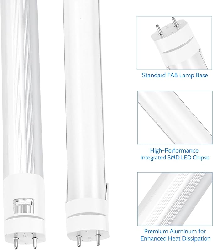 LightingWill LED T8 Light Tube 4FT, Natural White 4000K, Dual-End Powered Ballast Bypass, 2000Lumen 18W (40W Equivalent Fluorescent Bulb Replacement), Clear Cover, AC85-265V Lighting Fixture, 4 Pack