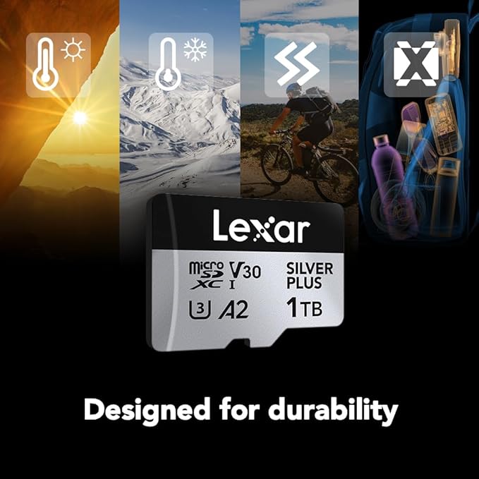 Lexar 1T Professional Silver Plus Micro SD Card, UHS-I, C10, U3, V30, Full HD & 4K, Up to 205/150 MB/s microSDXC Memory Card, for Videographers, Gamers (LMSSIPL001T-BNANU)