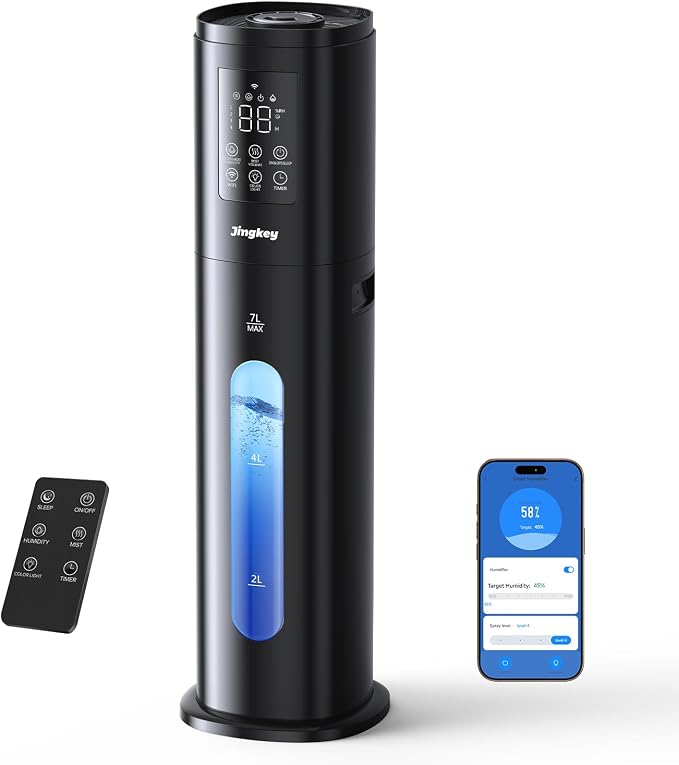 Humidifiers for Bedroom Large Room with 7L/1.85Gal Large Humidifier, 24H Timer Smart App & Remote Control, 4 Mist Levels Room Humidifier for Bedroom Crow