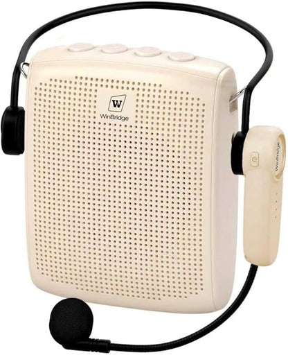 WinBridge Bluetooth Voice Amplifier - 15W Wireless Headset Mic, Portable PA System for Classroom/Elderly, Speaker and Microphone for Teachers, Tour Guide, Soft-Spoken People, WB002 Beige