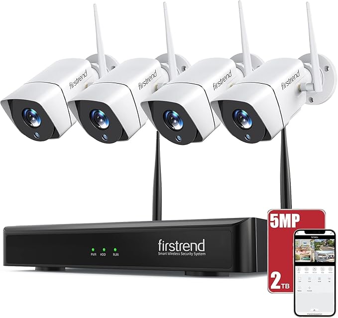 Firstrend 5MP Wireless Security Camera System, 4 Camera CCTV Kit with 8CH NVR & 2TB HDD, Two-Way Audio, Night Vision, Motion Detection Alerts, Remote App Viewing, Indoor Outdoor Home Security