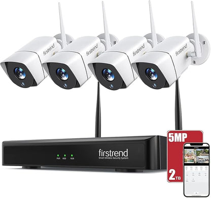 Firstrend 5MP Wireless Security Camera System, 4 Camera CCTV Kit with 8CH NVR & 2TB HDD, Two-Way Audio, Night Vision, Motion Detection Alerts, Remote App Viewing, Indoor Outdoor Home Security
