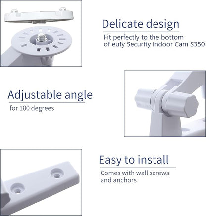 Wall Mount Compatible with eufy Security 4K Indoor Cam S350 eufy Security E21/E20, 2 Pack Adjustable Bracket Mount Ceiling Mount 180 Degree Rotation Baby Monitor Mount Easy to Install, White
