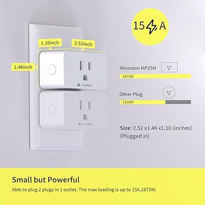 Minoston Matter Smart Plug Compatible with Google Home and Alexa,Protect Privacy, 2.4G Wi-Fi Only, White(MP25M)
