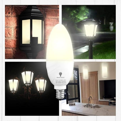 6 Pack BlueX Dusk to Dawn LED Bulbs, 6W E12 Base Light Bulb - 65W Equivalent – 3000K WarmLight White - Smart Light Sensor Candelabra Bulb, Home Security, Driveway, Yard, Porch Lighting