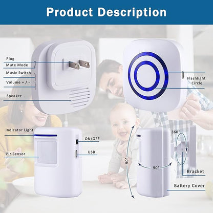 Motion Sensor Alarm - Seanme Wireless Driveway Alarm 100m Long Distance Signal Transmission, Home Security Alarm System Motion Sensor Doorbell with 38 Chime Tunes (1 reciver and 2 Sensor)