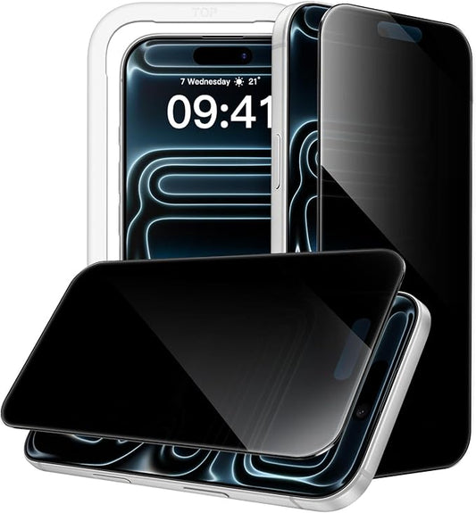 JETech 360 Degree Privacy Screen Protector for iPhone 17 Pro 6.3-Inch, 4-Way Anti-Spy Tempered Glass Film with Easy Installation Tool, 2-Pack
