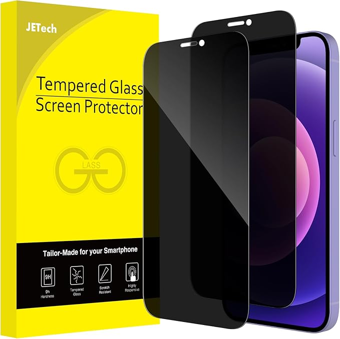 JETech Privacy Full Coverage Screen Protector for iPhone 12/12 Pro 6.1-Inch, Anti-Spy Tempered Glass Film, Edge to Edge Protection Case-Friendly, 2-Pack