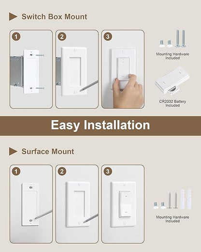 Wireless Remote Control Outlet, Decorator Rocker Wall Switch, 200FT Long Range, Mini Remote Outlet Plug, 15A/1875W High-Power for Lamps, Lights, Household Appliances(2 Switches and 1 Outlet)