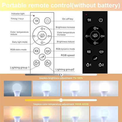GRV E26 12W Smart LED Bulb with a 2.4GHz Remote Control,RGBCW Color Changing Led Bulb,Stepless Dimmable 3000-6500K,100W Incandescent Lamp Equivalent,A19 1000Lumens,CRI>80,Home Decor,1 Bulb & Remote