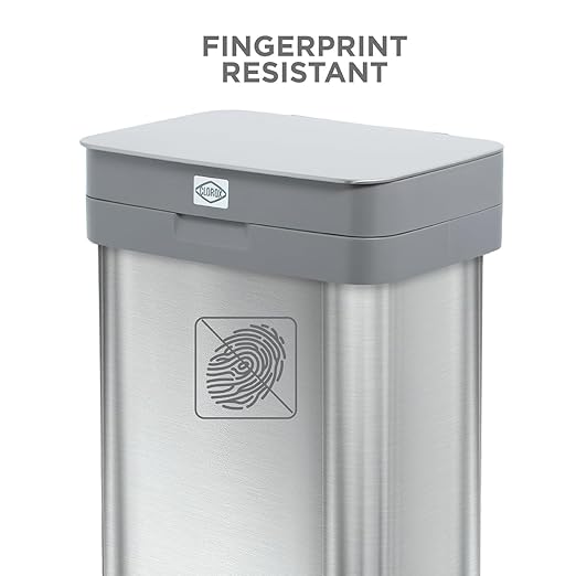 Clorox 13 Gallon Trash Can - 50L Kitchen Trash Can with Wide Step Pedal - Rectangular Stainless Steel Garbage Bin with Hinged Rim and Odor Protection