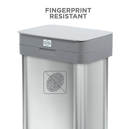 Clorox 13 Gallon Trash Can - 50L Kitchen Trash Can with Wide Step Pedal - Rectangular Stainless Steel Garbage Bin with Hinged Rim and Odor Protection