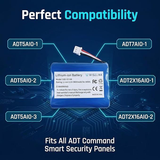 300-10186 Lithium Ion Battery Replacement for ADT Command Smart Security Panel, 9600mAh 3.6V High Capacity, Compatible with ADT5AIO-1 ADT7AIO-1, Tools Included
