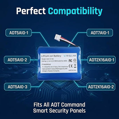 300-10186 Lithium Ion Battery Replacement for ADT Command Smart Security Panel, 9600mAh 3.6V High Capacity, Compatible with ADT5AIO-1 ADT7AIO-1, Tools Included