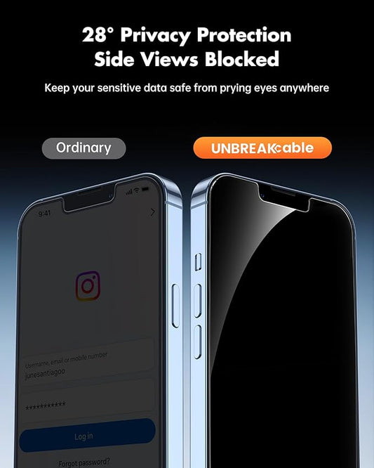 UNBREAKcable Privacy Screen Protector for iPhone 14/ iPhone 13/13 Pro, Tempered Glass [True 28°Anti Spy] [9H Hardness] [Case Friendly] Private Protector for iPhone 6.1" - 2 Pack