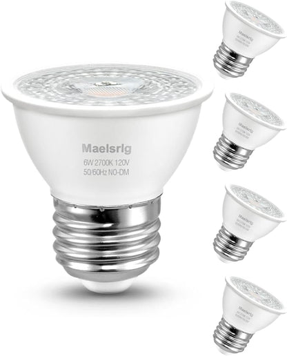 Maelsrlg PAR16 LED Short Neck Recessed Spotlight Bulb, 6W(60W Equivalent) Curio Cabinet Light Bulb, Flicker-Free, 600 Lumens, Soft White 2700K, E26 Medium Base, Non-Dimmable, 4-Pack