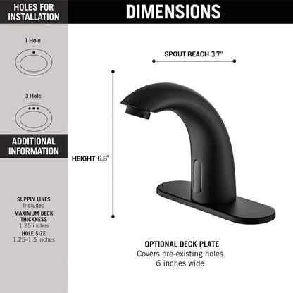 Touchless Bathroom Sink Faucet - Automatic Motion Sensor - Battery Operated for Commercial Lavatory Bathroom, Matte Black