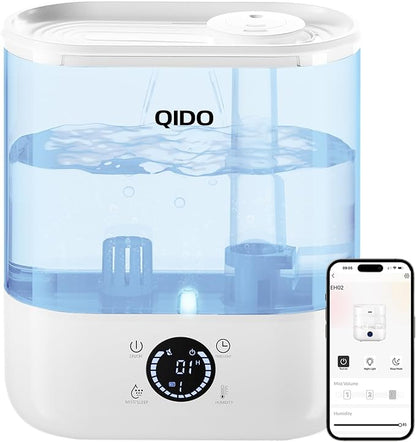 COMHOMA Humidifiers for Bedroom, 5L Top Fill for Large Room, 36H Runtime, 28 dB Quiet Cool Mist Air Humidifier for Baby Nursery, Plants, Indoor, APP/7-color Nightlight,Easy to Clean & Fill,Light White