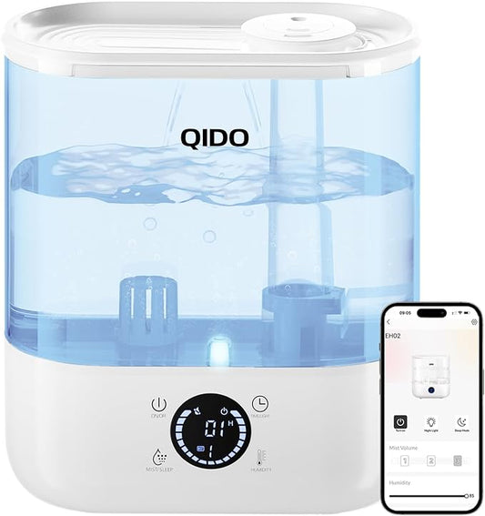 COMHOMA Humidifiers for Bedroom, 5L Top Fill for Large Room, 36H Runtime, 28 dB Quiet Cool Mist Air Humidifier for Baby Nursery, Plants, Indoor, APP/7-color Nightlight,Easy to Clean & Fill,Light White