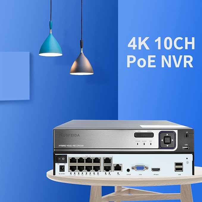 4K 10CH Network Video Recorder for Security Camera System, Support 4K/5MP/4MP/3MP/1080P IP Camera H.265+ PoE NVR, 24/7 Recording, Face Detection, 10 Port PoE NVR(HDD Not Included)