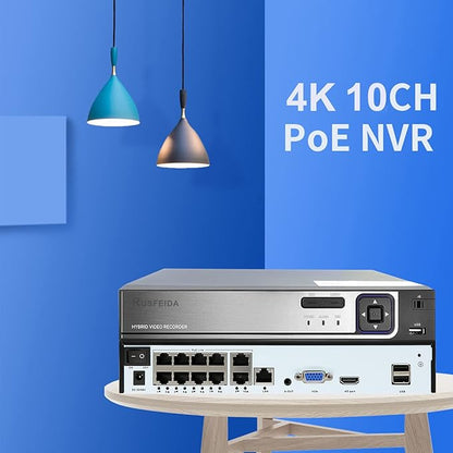 4K 10CH Network Video Recorder for Security Camera System, Support 4K/5MP/4MP/3MP/1080P IP Camera H.265+ PoE NVR, 24/7 Recording, Face Detection, 10 Port PoE NVR(HDD Not Included)