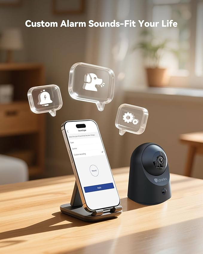 Ctronics 2K 100% Wireless Battery Indoor Security Camera, 20m Infrared Night Vision, App & PC, FTP, 128GB TF Storage/Cloud, PIR Motion Detection, 2.4GHz WiFi, Two-Way Audio, Black
