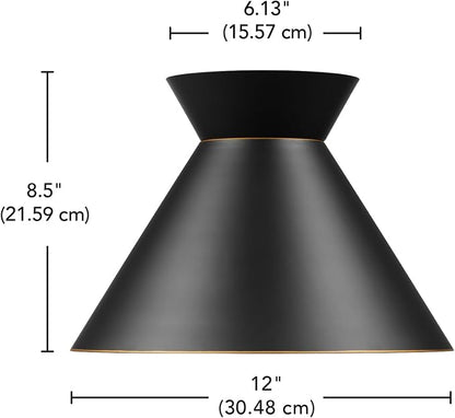 Novogratz x Globe 1-Light Matte Black Flush Mount Ceiling Light with Bronze Trim Accent