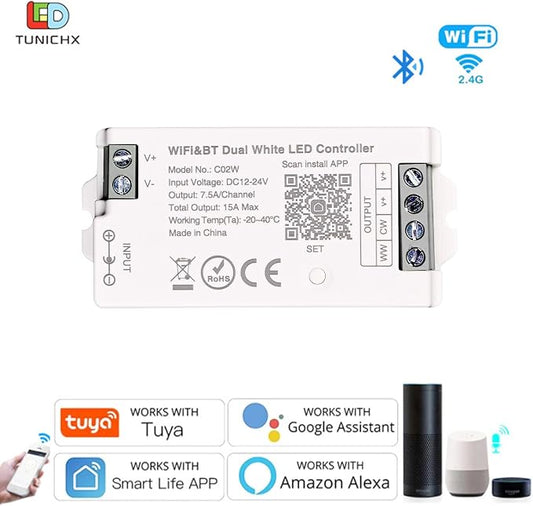 C02W CCT LED Controller Tuya WiFi 2.4G RF 3Pin PWM Dual White Strip Dimmer