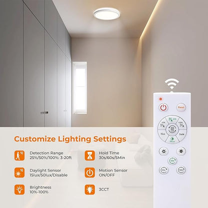 Matane Dimmable Motion Sensor LED Ceiling Light with Remote, 9 Inch Wired Flush Mount 3000K 4000K 5000K, 1800LM Motion Sensor Light Indoor for Closet Hallway Laundry Stairs White New Version