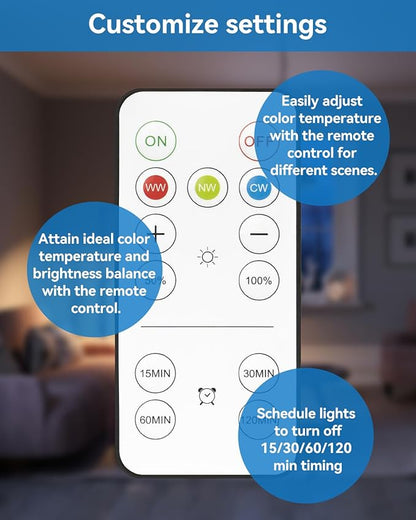 WirelessGlow Rechargeable Light Bulbs with Remote, 3 Color Temperatures and Dimmable Battery Operated Light Bulbs, Touch Control + USB Rechargeable Battery Light Bulb, A19, 2 Pack