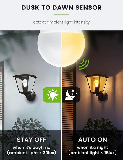 Dusk to Dawn LED Light Bulbs, 13W(100W Equivalent) 1100LM, 3000K Warm White, A19 E26 Automatic Sensor Lighting for Indoor Outdoor, Lightbulbs for Porch, Front Door, Entryway, 3 Pack