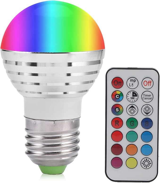 Fydun Smart LED Light Bulb, E27 3W RGBW Colorful 3W RGB Bulbs Bulb with Remote Control 16 Colors Changing Daylight White LED Candle Night Lamp Remote Control