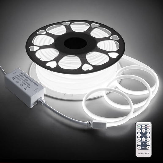 Aclorol 110V COB LED Strip Lights Outdoor Waterproof 100FT AC 120V LED Rope Light Dimmable COB Flexible Light High Density Uniform Light LED Strip Super White 6000K for Commercial Grade Building