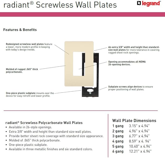 Legrand - Pass & Seymour Radiant Rocker Switch Wall Plate, Legrand Screwless Wall Plate 2 Gang, Dark Bronze Wall Plate, RWP262DBCC6, 1 Count (Pack of 2)