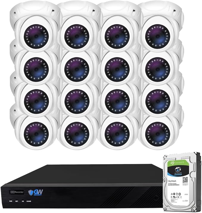 GW Security 16 Channel 12MP NVR 4K 8MP Video & Audio Security Camera System with 16 UHD 4K 2160P Microphone PoE Outdoor/Indoor Security Turret Cameras, AI Face/Human/Vehicle Detection, 4TB Hard Drive