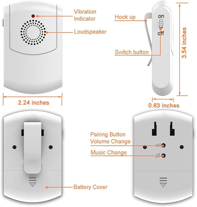 Caregiver Pager Wireless Call Button Personal Alert System for Home Elderly, Nurse Calling System with Portable Receiver and Emergency Button (1 Portable+1 Plug in Pager 2 Transmitter)
