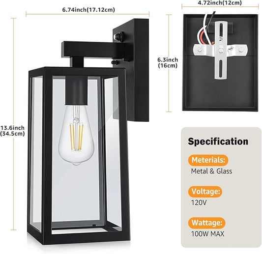 SHINE HAI Dusk to Dawn Sensor Outdoor Wall Sconce, Extra Large Exterior Lantern Fixture with E26 Base, Wall Mount Waterproof Lamp for Porch, Doorway