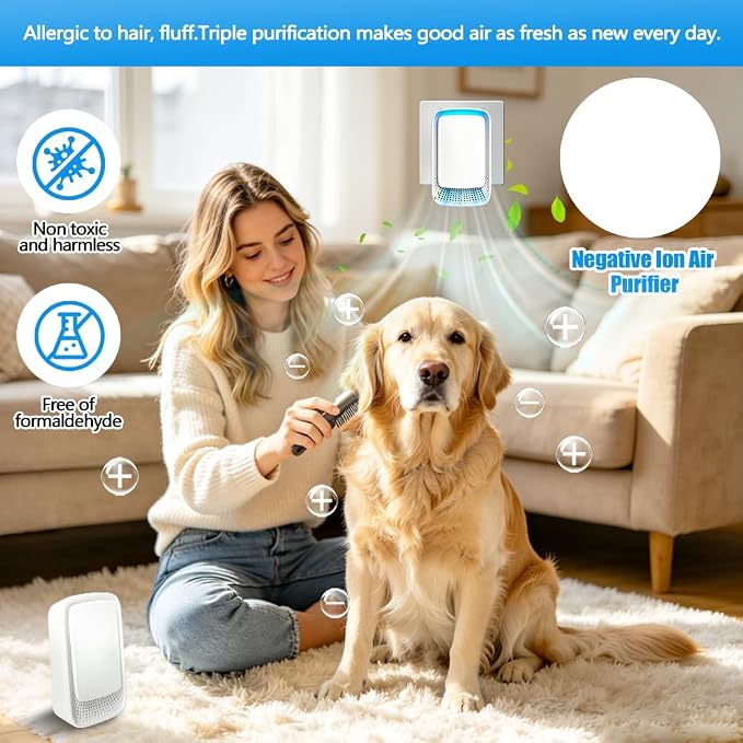 4PCS Plug In Air Purifier, Negative Ion Air Purifier, Quiet Operation Air Ionizers for Home, Office, Basement, Portable Air Freshener for Pets Odor, Smoke, Dust