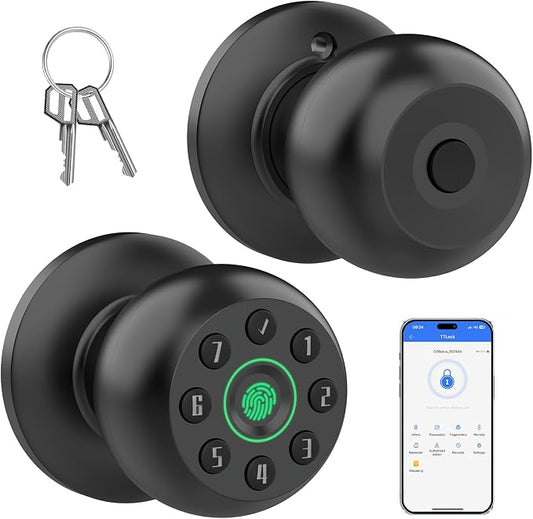 Fingerprint Door Knob, Smart Door Knob, Biometric Door Knob with Code, App Control, Auto Lock, Fingerprint Door Lock,Thumb Print Door Knobs for Bedroom, Office, Apartment