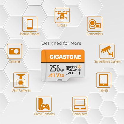GIGASTONE 256GB Micro SD Card 2-Pack, A1 V30 4K Video Recording, Surveillance, Security Camera, Action Camera, Drone, 100MB/s MicoSDXC Memory Card UHS-I Class 10
